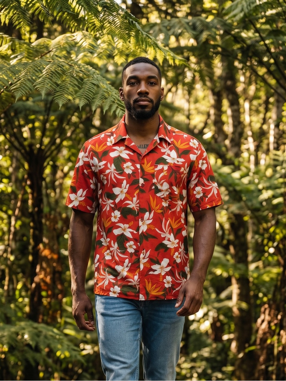 H&M Red Floral Short-Sleeve Button-Down Shirt